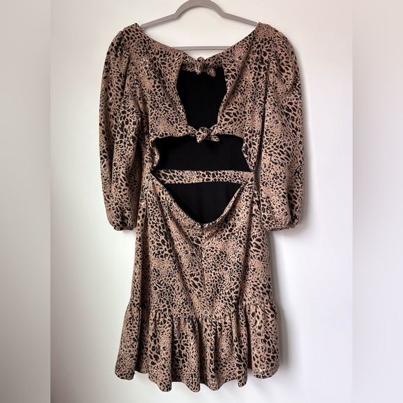 Maeve by Anthropologie Ruffle Leopard Cutout Back Flounce Dress Ruffle Brown 12 - Picture 8 of 13